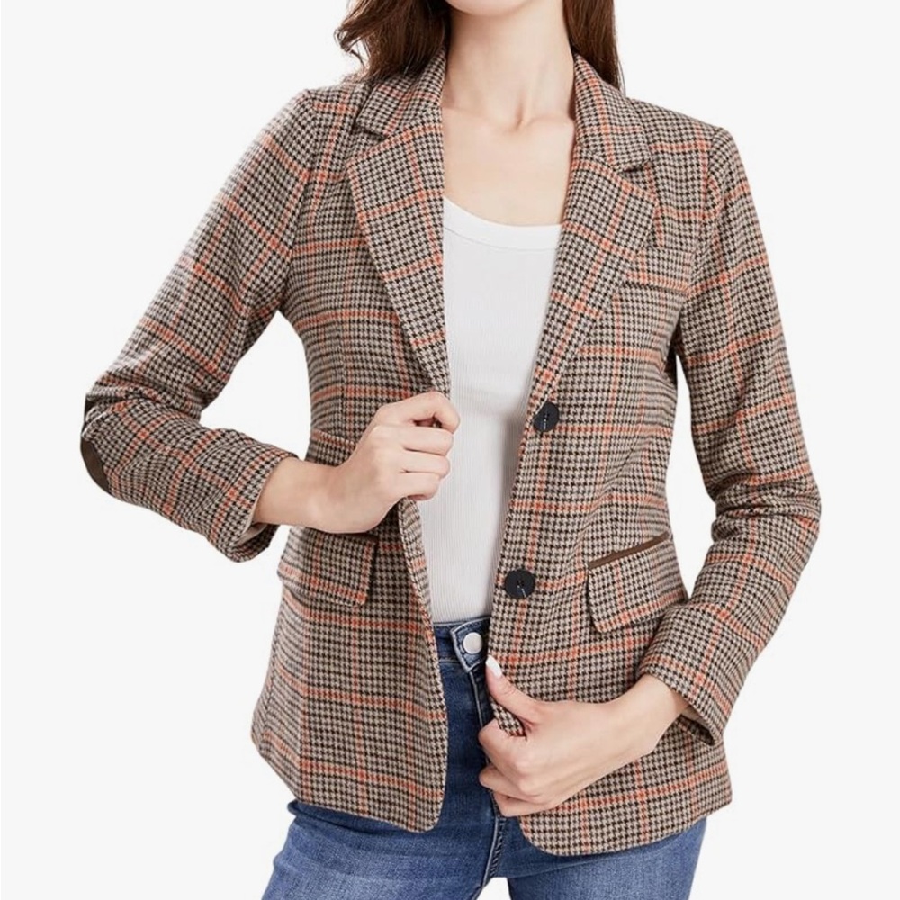 EBOSSY Women’s Boyfriend Houndstooth Plaid Blazer